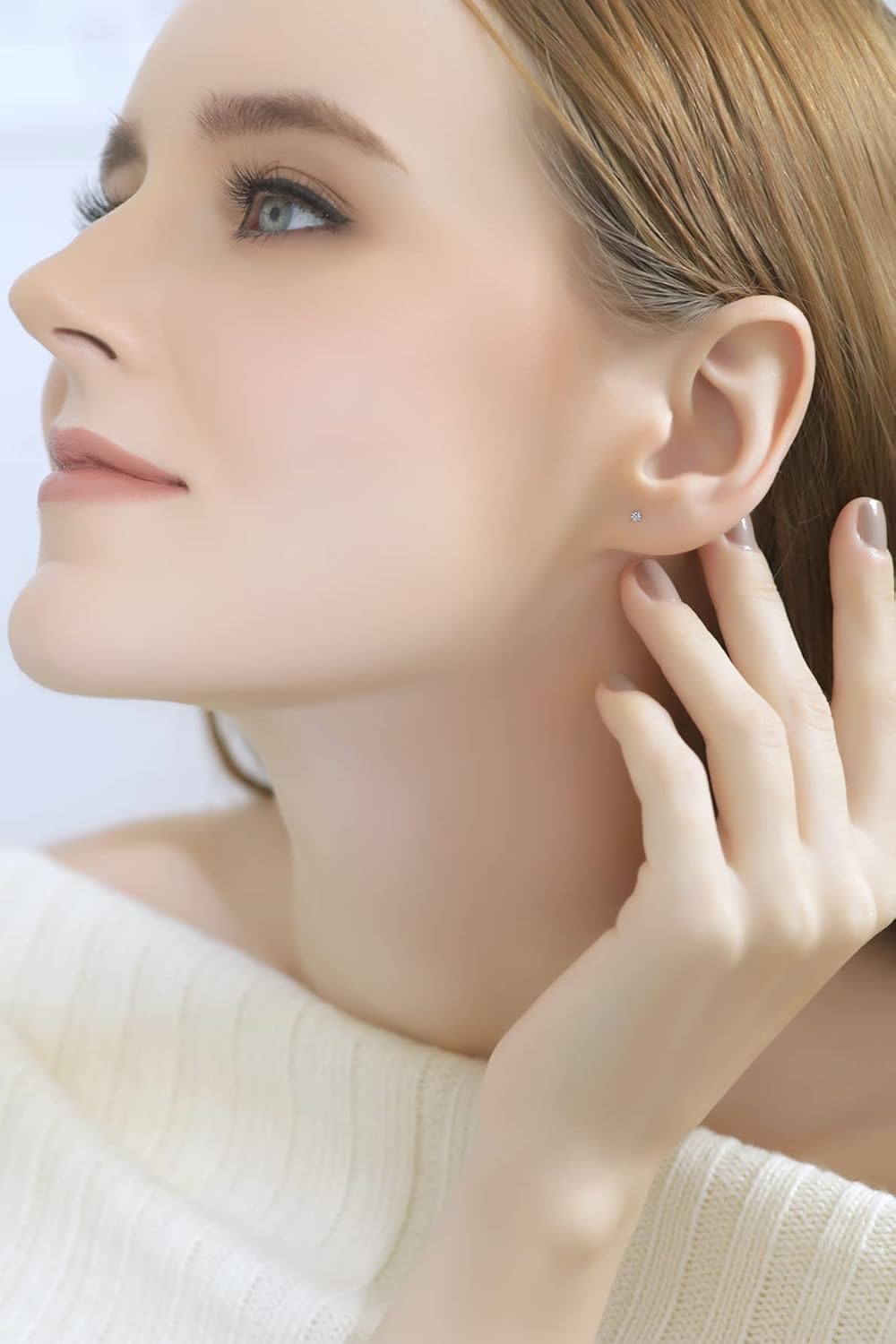 14K Gold Earrings, Round Cubic Zirconia Tiny Small Pierced Long Posts Stud Cartilage CZ Earrings for Women Men, 2mm, 3mm, 4mm, 5mm - Image 3