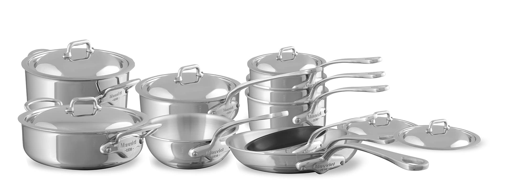 Mauviel M'Cook 5-Ply Polished Stainless Steel 16-Piece Cookware Set With Cast Stainless Steel Handles, Made In France