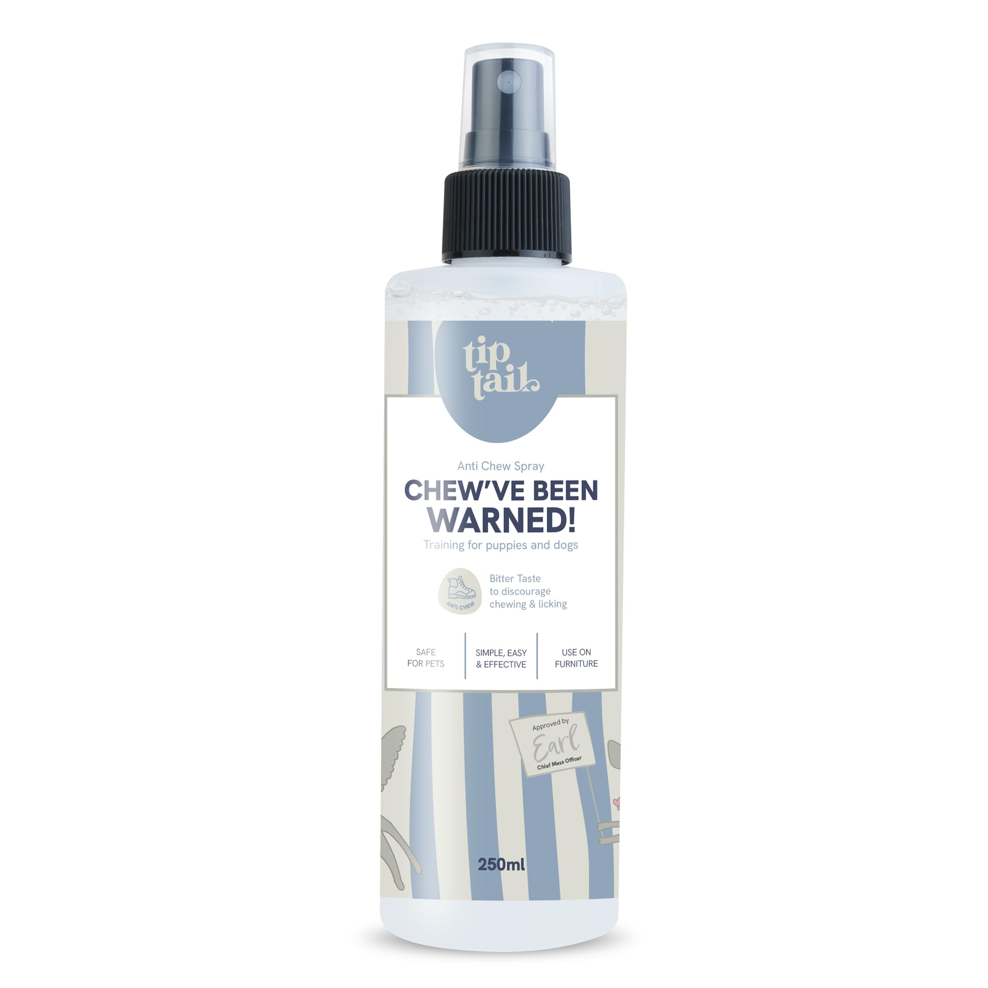Tip Tail Chew've Been Warned! - Anti-Chew Dog Training Spray, Bitter Taste to Discourage Destructive Chewing and Licking, Vegan, Suitable for Training Dogs and Puppies from 8 weeks (250 ml)