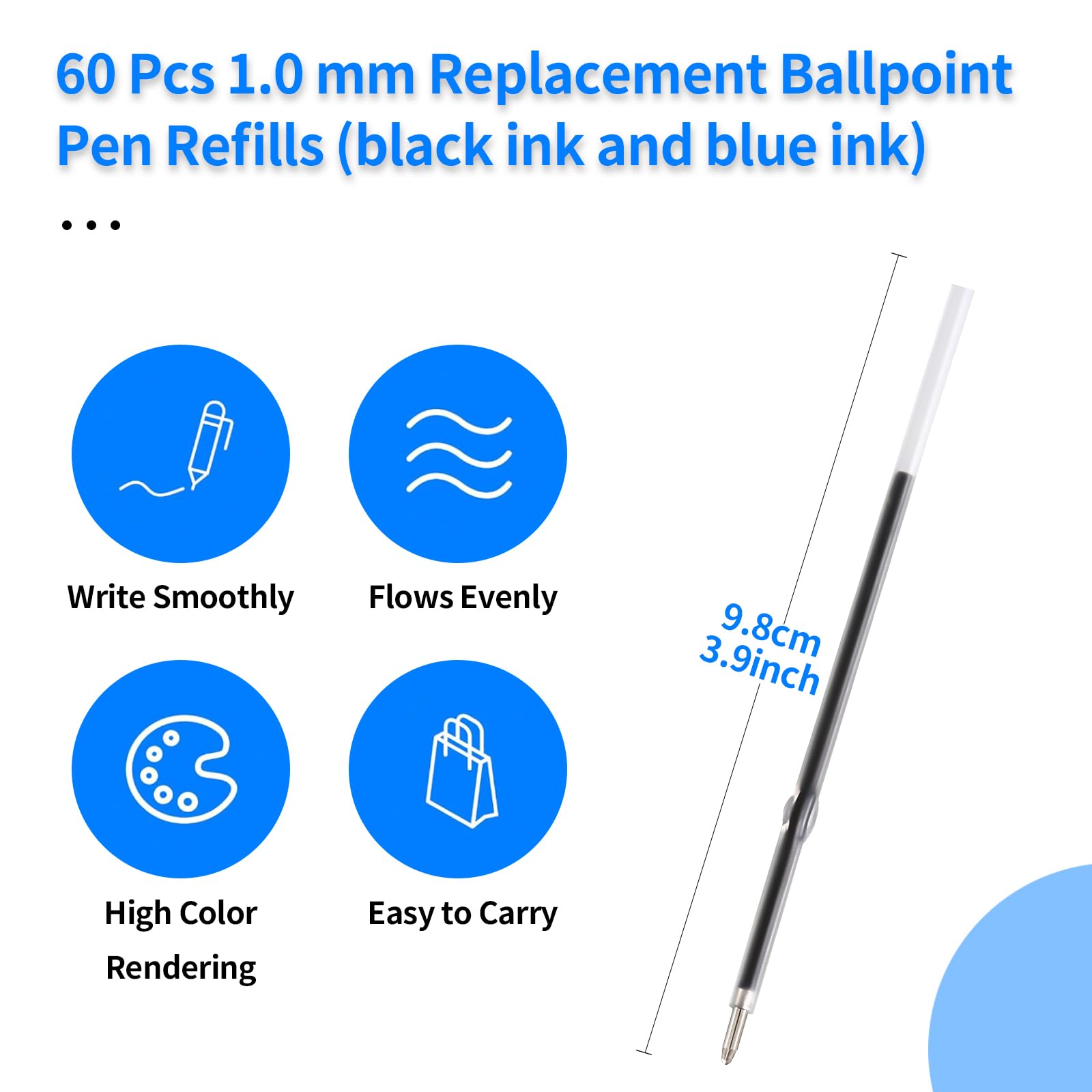 Fenroq 6 Ricariche per Penne a Sfera Ricariche Blu da 10 Cm