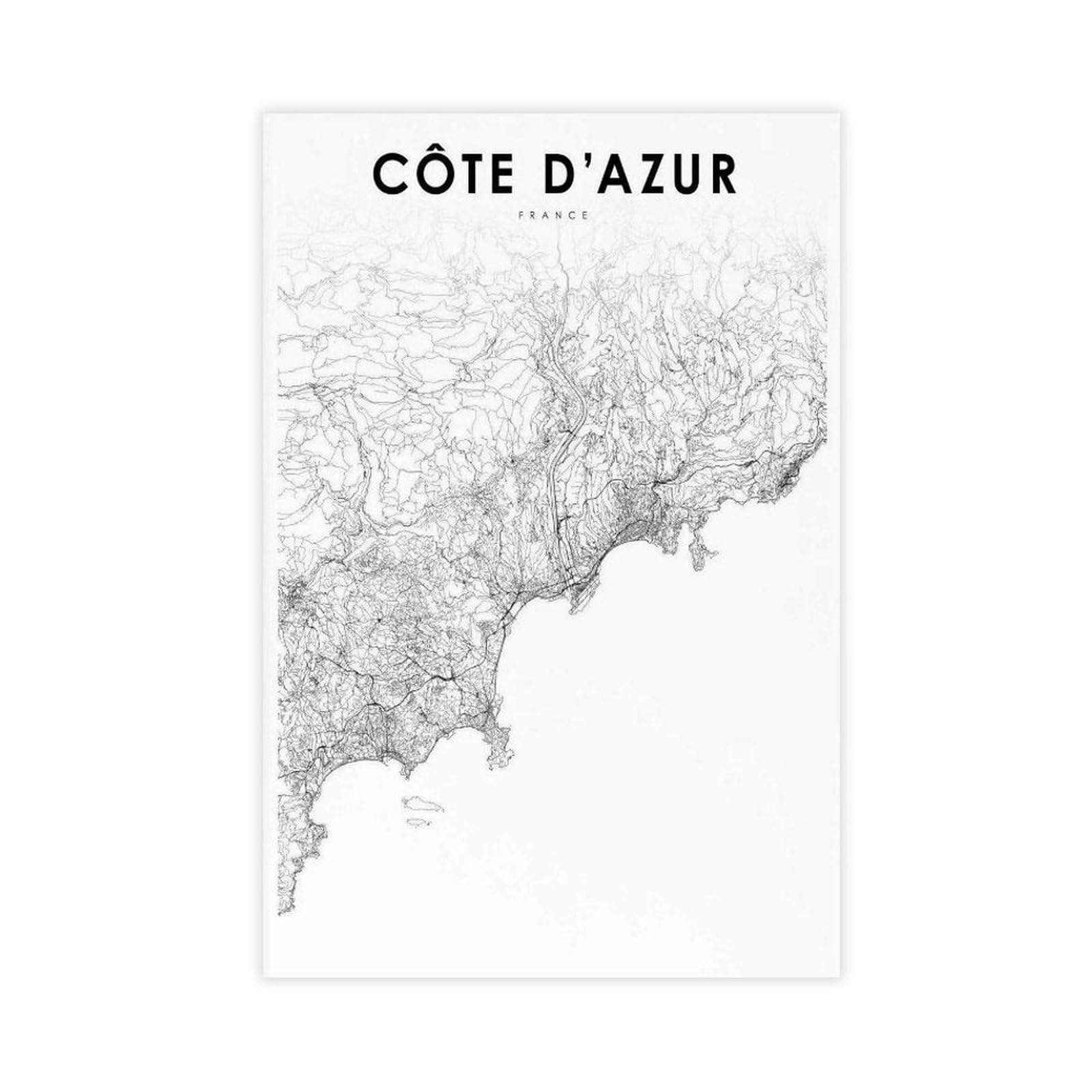 Qogdaf Cote D'azur France Map Canvas Poster Wall Art Decor Print Picture Paintings For Living Room Bedroom Decoration 16X24inch(40X60cm)