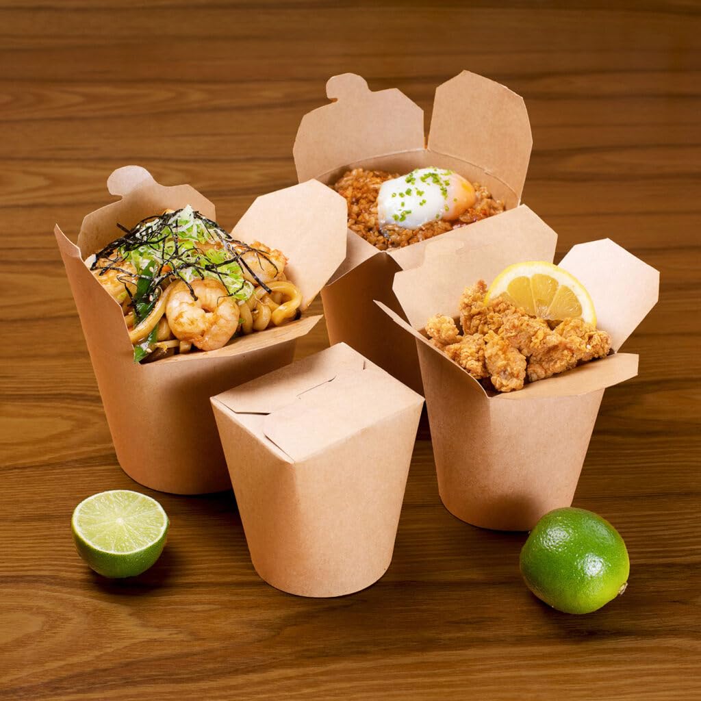 M25 Packs Kraft 50 X 26Oz / 750Ml Noodle Boxes Disposable Chinese Takeaway Noodle Boxes Square With Tuck Top Lid Takeaway Snack Boxes & Leak Proof Design Biodegradable (26Oz / 750Ml, 50)