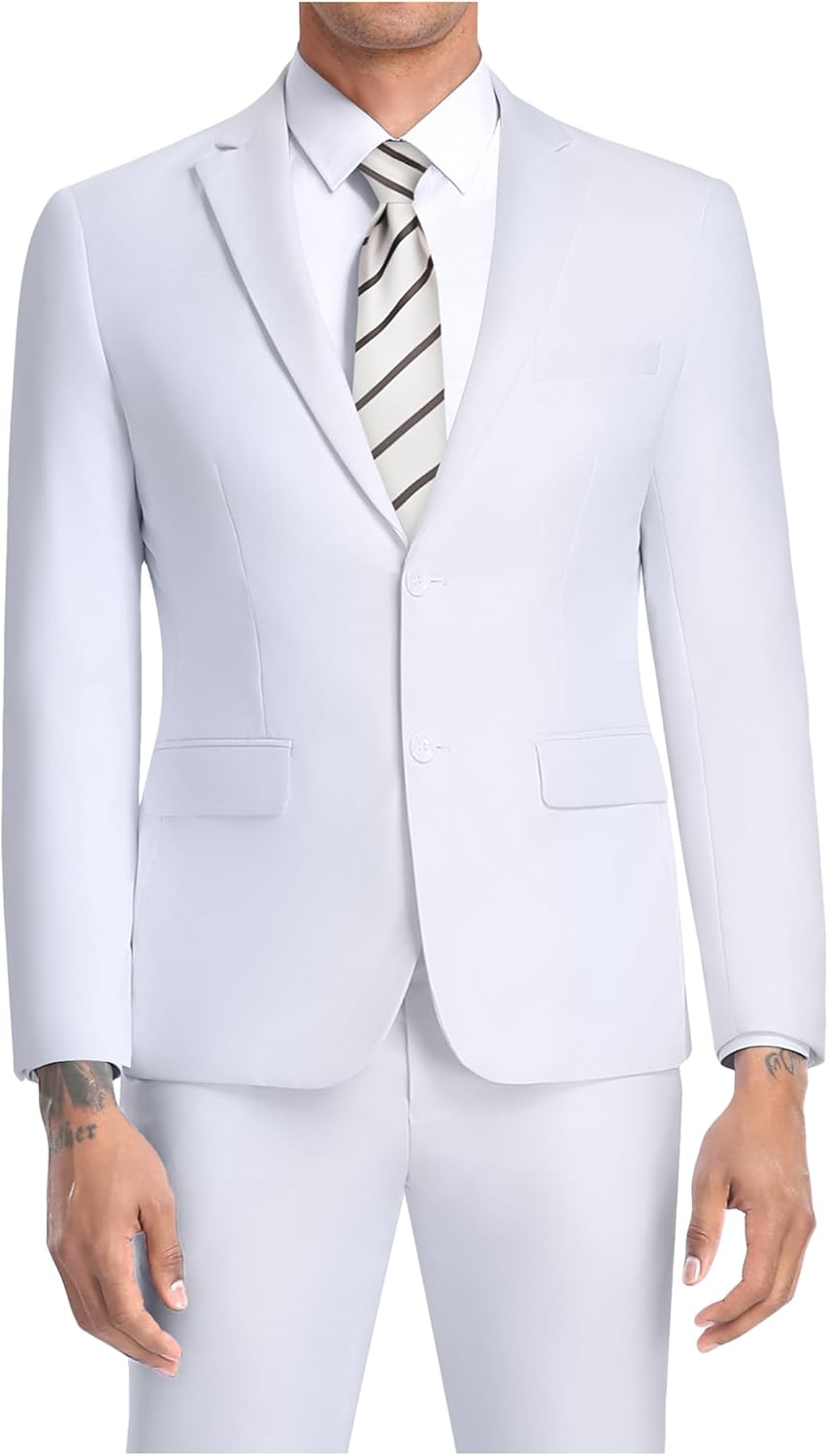 JPF Men's 2 Piece Slim Fit Suit Set, Two Button Solid Jacket Pants with Tie Suits for Men