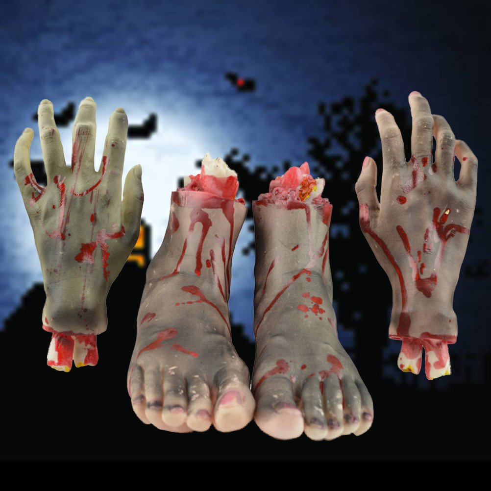 Scherzartikel Abgetrennte Hand und Fuß 4 Stück aus Kunststoff für Halloween
