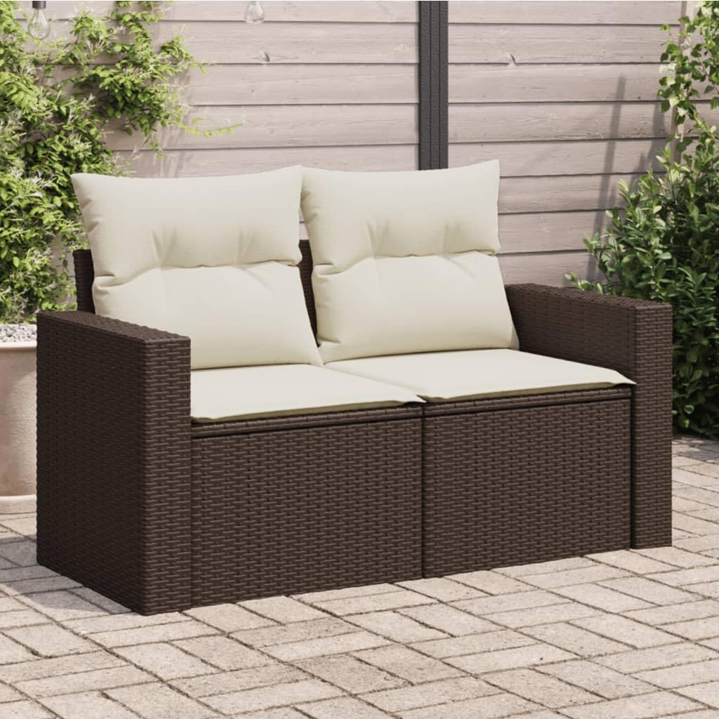 SECOLI Divano da Esterno a 2 Posti, Salotto da Giardino con Contenitore, Divanetto da Esterno con Cuscini in Polyrattan Marrone