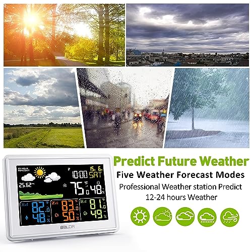BALDR Wireless Weather Station with 3 Sensors, Color Display Digital Atomic Clocks with Indoor Outdoor Temperature