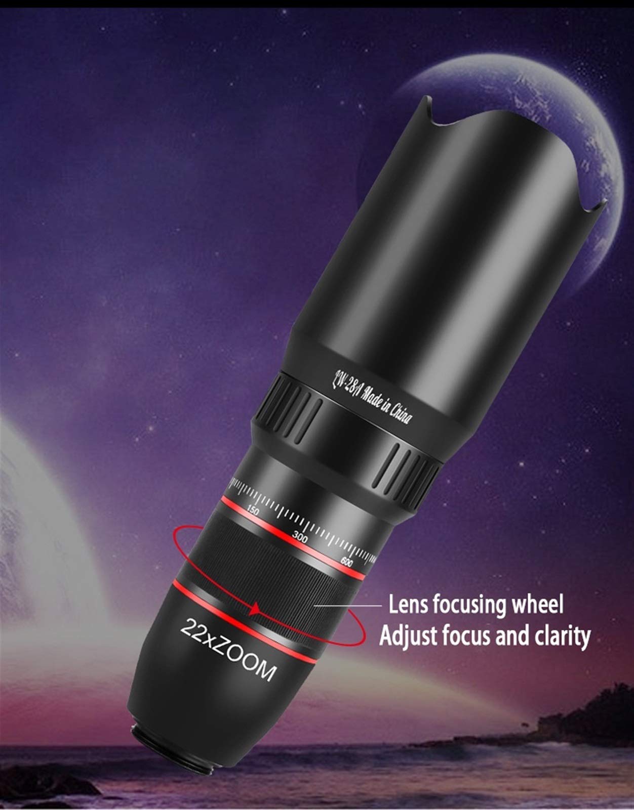 Tragbares Monokular, 22-Fach-Monokular-Teleskop für Erwachsene, Dual-Fokus-Teleskop für schwache Lichtverhältnisse, Monokular-Surround-View-System mit