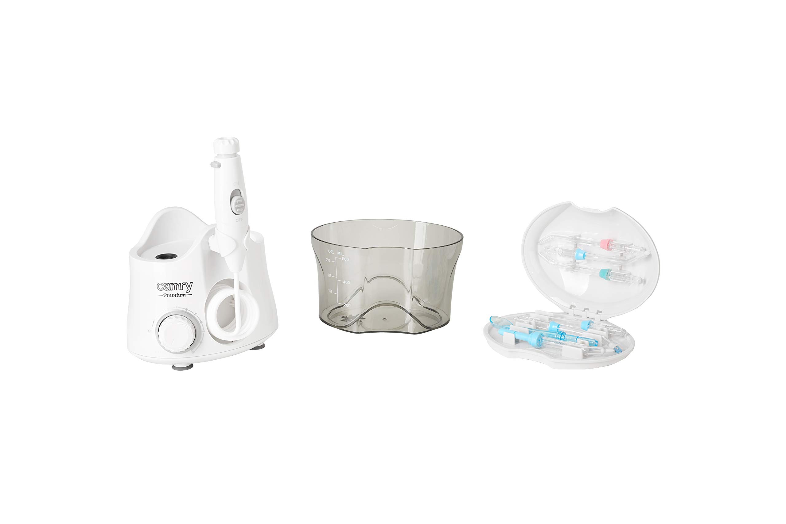 CAMRY CR2172 Irrigador Bucal Portátil con 7 Boquillas, Multifuncional 600ml Irrigador Dental, Profesional, Limpieza de Dientes de Ortodoncia y Dientes de Implante, Lavado Pulsado de Dientes