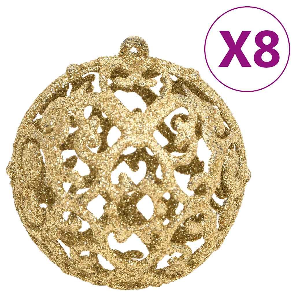 Lot de 111 boules de Noël dorées en polystyrène incassables de 3 cm, 4 cm et 6 avec flocons de neige, étoiles et dentelle, mat, pailleté, brillant et creux