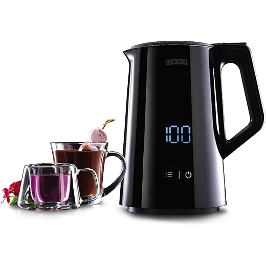 Usha ICHEF Programmable Kettle 2000 Watt| 1.5L | Digital LED Display & Touch control | Double wall for protection from hot exterior| 4 Pre-set modes| Safety with auto cut off | 2 Years Warranty(Black)