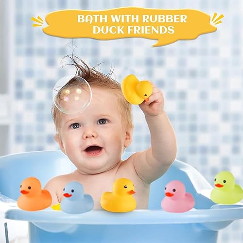 Miniatura 2 de 50 piezas de mini pato de goma multicolor de baño, chirridos y flotadores, pequeños patos de colores a granel, regalos de cumpleaños, incentivos