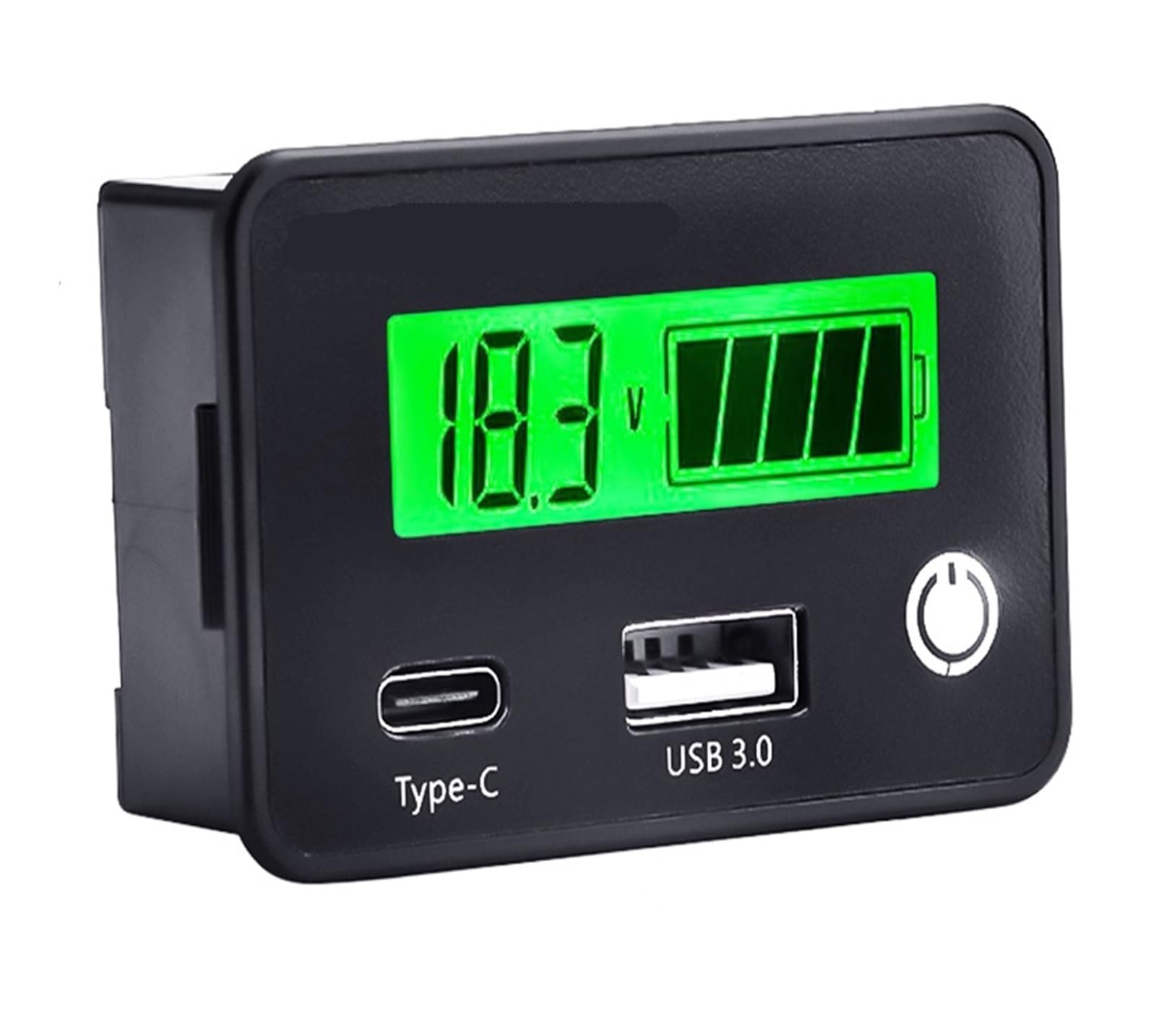 Medidor digital de voltaje y corriente Indicador de capacidad 8-30 V CC for baterías plomo-ácido, hierro-litio y litio ternario con USB 3.0 tipo C for coche motocicleta(WHITE)