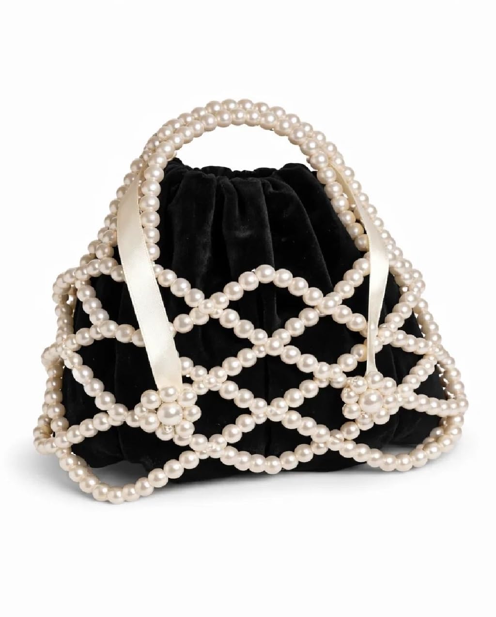 df store Pearl Beaded Clutch with Black Velvet, Evening Bag with Top Handle-picture-34