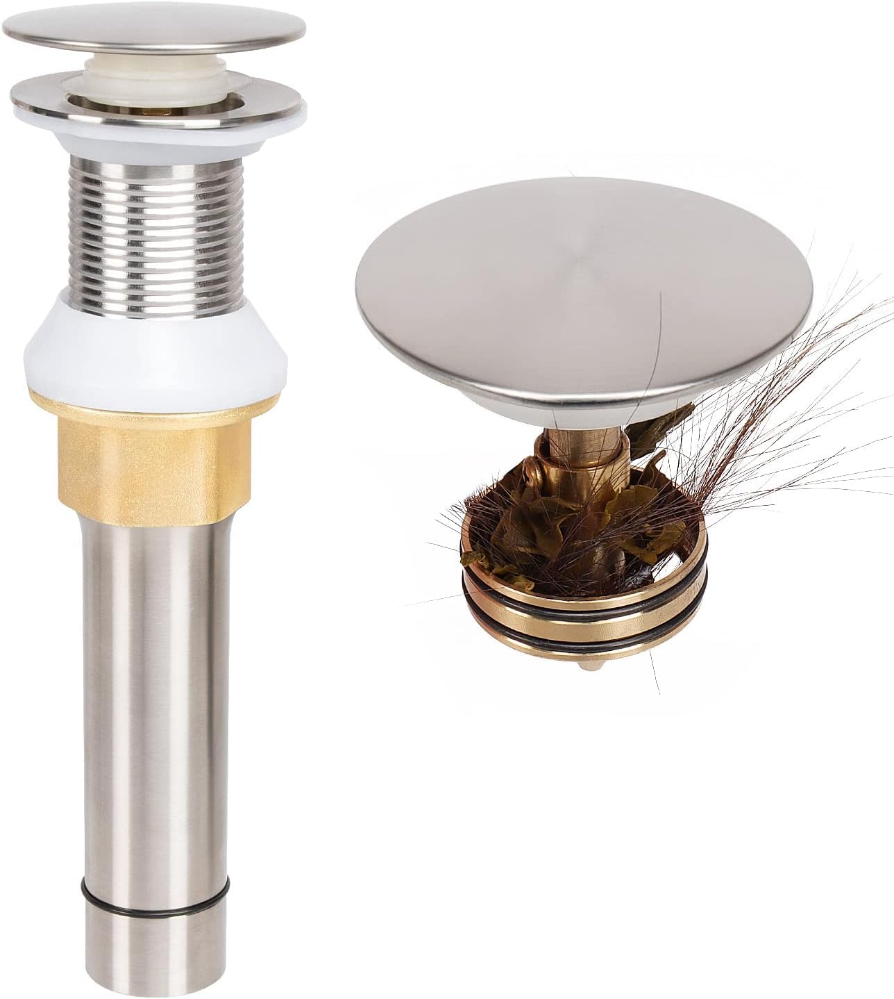 Bathroom Sink Drain with Overflow, 304 Stainless Steel Popup Drain