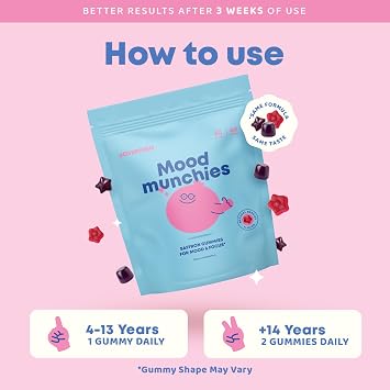 JoySpring Mood Munchies Kids Saffron Gummies, 60 Count, Ages 4+ | GABA, passion flower and Saint John's wort, supports calm and balanced feelings, sugar-free vegan chewable, no dyes