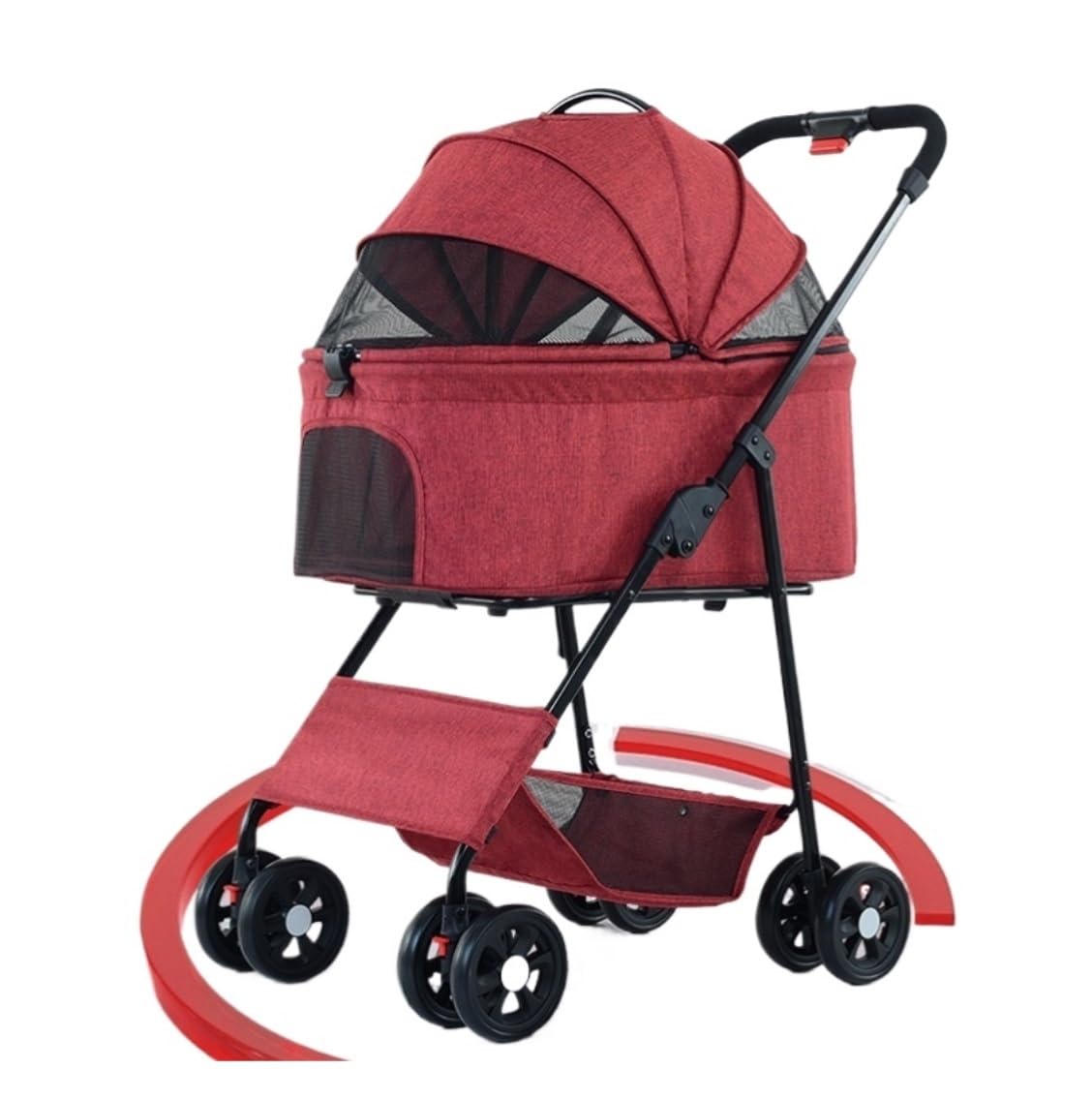 Carrito para mascotas rojo y plegable para pasear perros medianos cómodamente