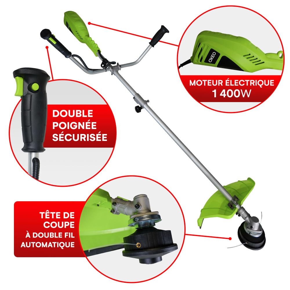 Débroussailleuse électrique 1400W - 2en1 - Coupe-Bordure - Tête Double Fil - Tête Universelle alu - Lame 3 Dents