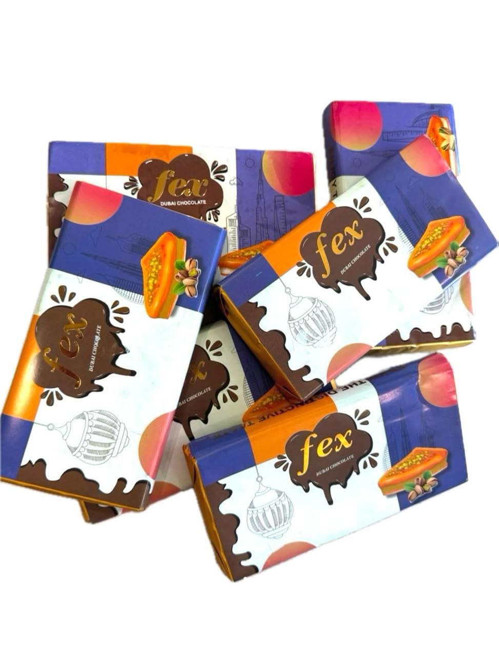 5 pack of FEX Dubai Chocolate Original, Premium Milk Chocolate Bar with Pistachios, Luxury Middle Eastern Confection 8.113 oz (230g) Dubai Chocolate Bars Pack of 5