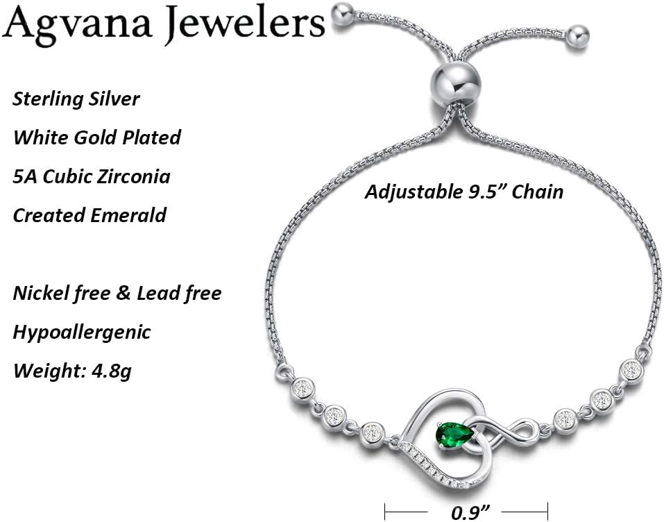 AGVANA Valentines Day Gifts Heart Birthstone Bracelets for Women Sterling Silver Genuine or Created Gemstone Tennis Bracelet Infinity Love Jewelry Anniversary Birthday Gifts for Wife Mom Women - Image 6