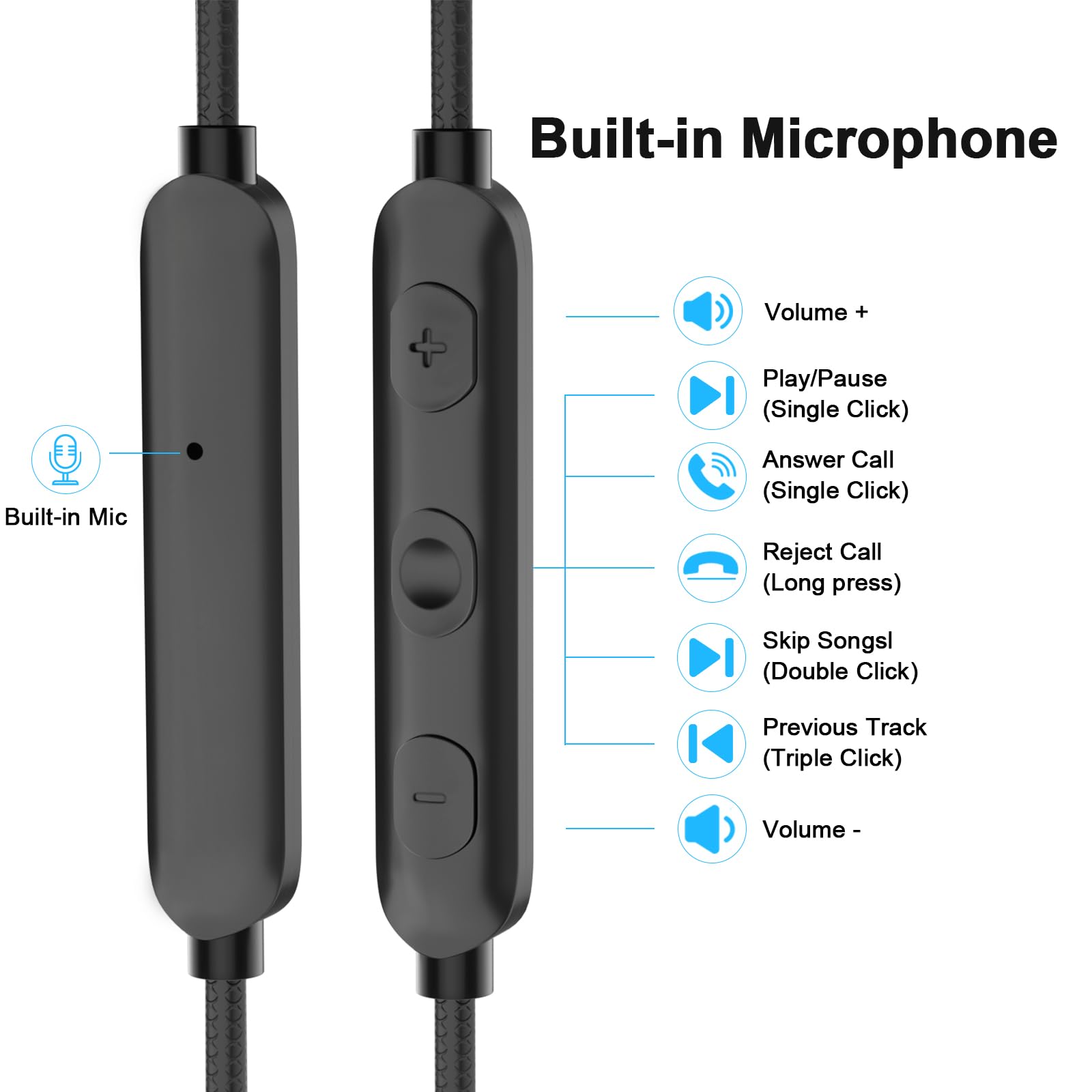 Jelanry Écouteurs filaires de 3,5 mm avec suppression du bruit avec micro, audio intra-auriculaire magnétique coudé - Jack 3,5 mm - HiFi stéréo - Contrôle du volume des appels clairs - Pour Kindle