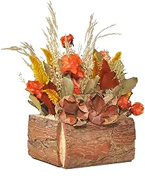 Arranjo De Flores Naturais Desidratadas Cachepô De Madeira Rústico