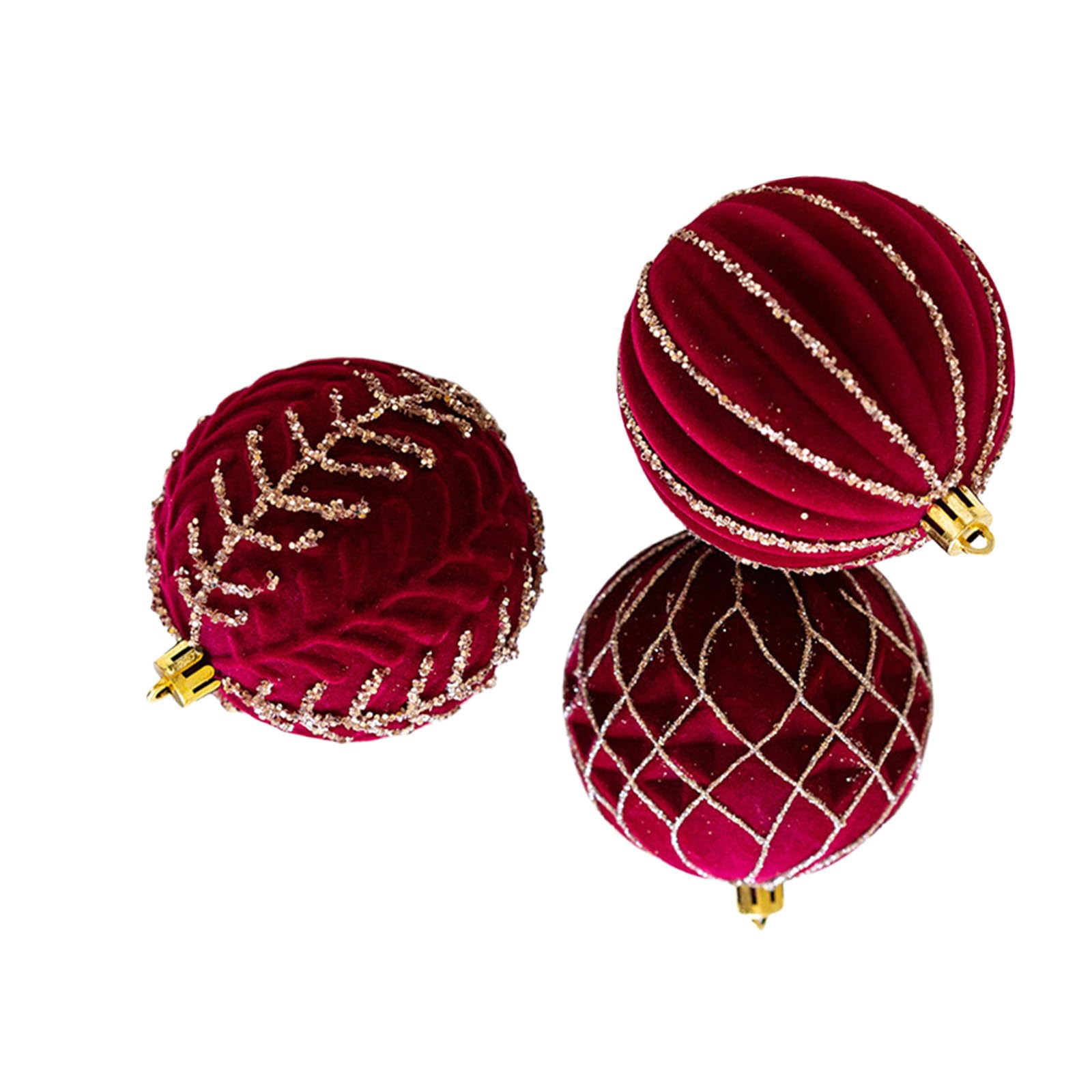 Buxuaaaa Flocking Baubles with Glitters Accent Pack of 3 for Seasonal Tree Adornment Party Supplies Festival Decoration Shatterproof Christmas Ornament
