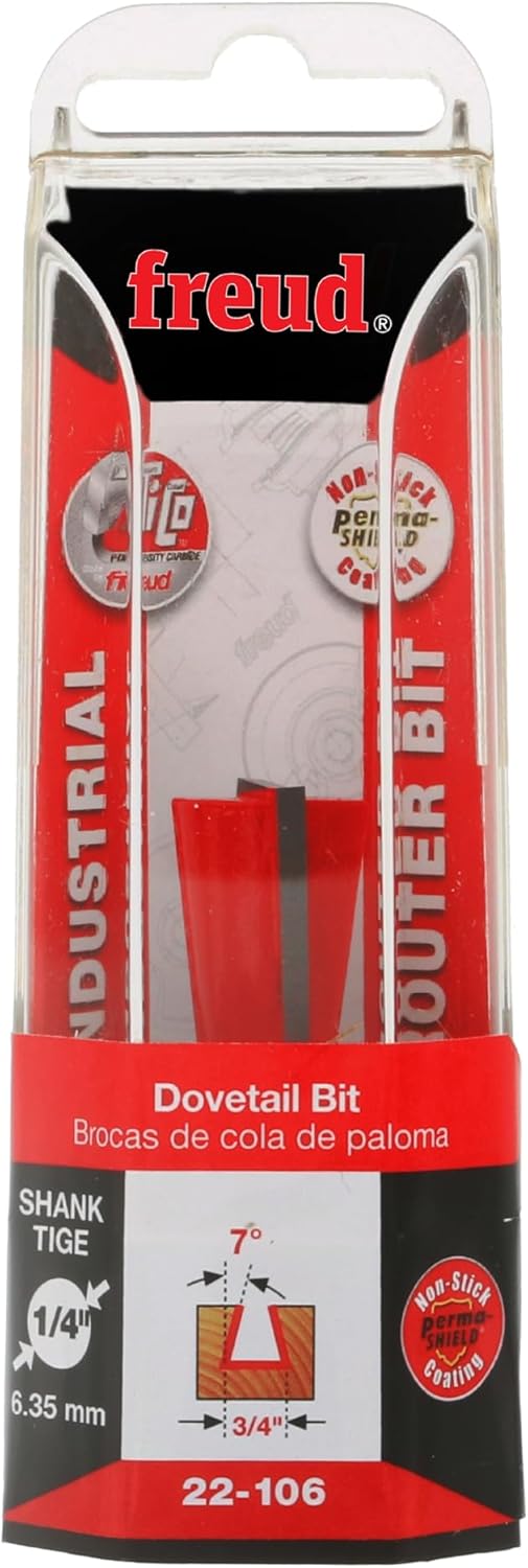 Freud 22-106: 3/4" (dia.) Dovetail Bit with 1/4" shank, 2-1/8" overall length
