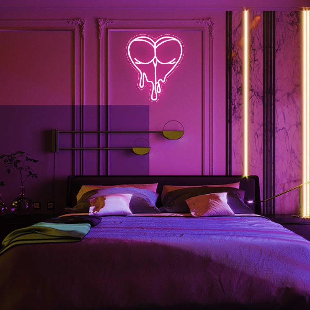 Pink Peach Neon Sign,Lady LED Light Sign for Backdrop,Melting Heart Wall Art Decor for Bar Pub Store Bedroom Club Party Man Cave,Gift for Men Women USB Powered（15"*12.6"） - Image 7