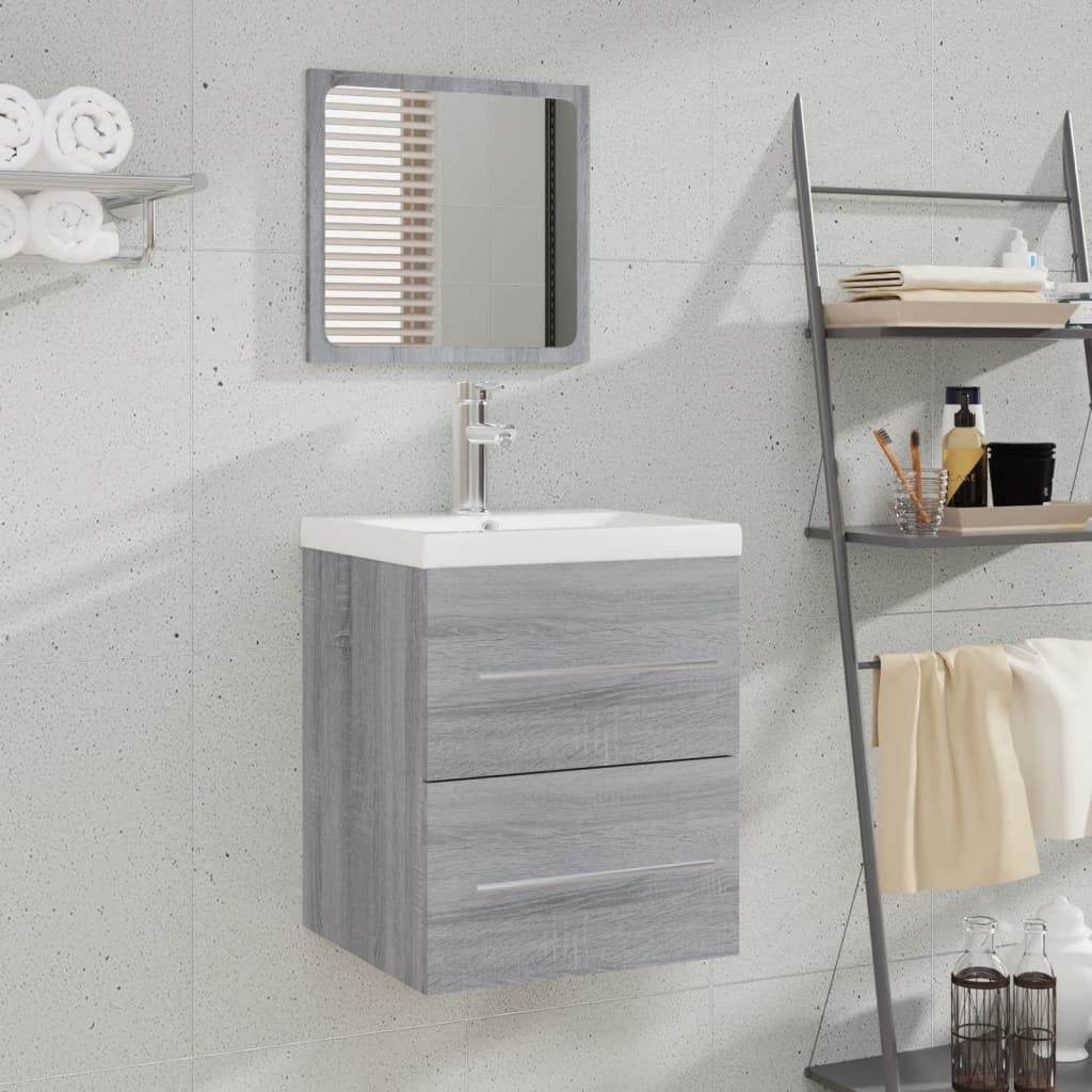 vidaXL Armario de Baño con Espejo Mueble Aseo Tocador Estante Inodoro Almacenamiento Maquillaje Decorativo Pared Familia Hogar Casa Gris Sonoma