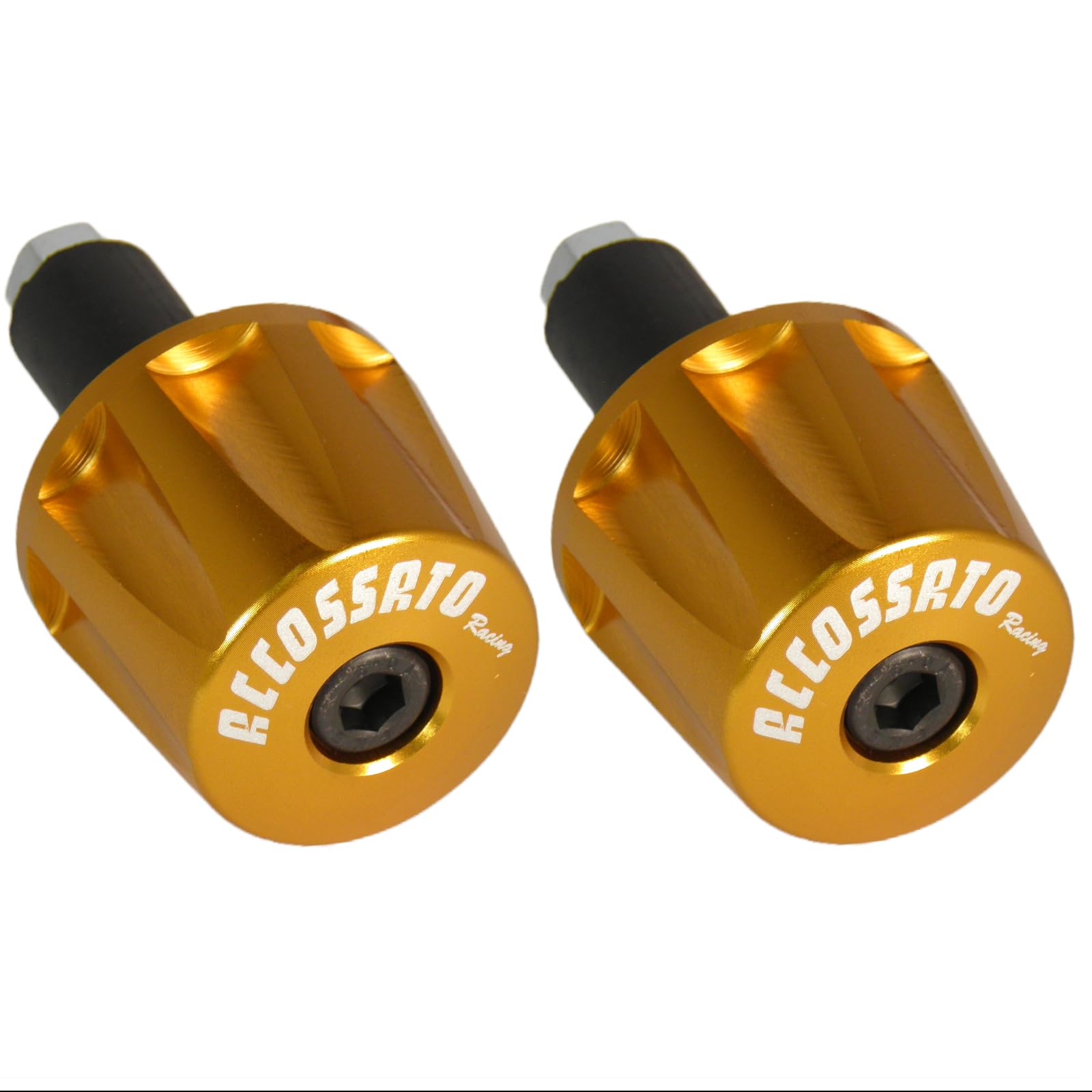 Coppia di contrappesi Accossato oro per manubri con foro interno Ø da 12mm a 20mm per Yamaha R6 dal 2006 al 2019 (CC 600)
