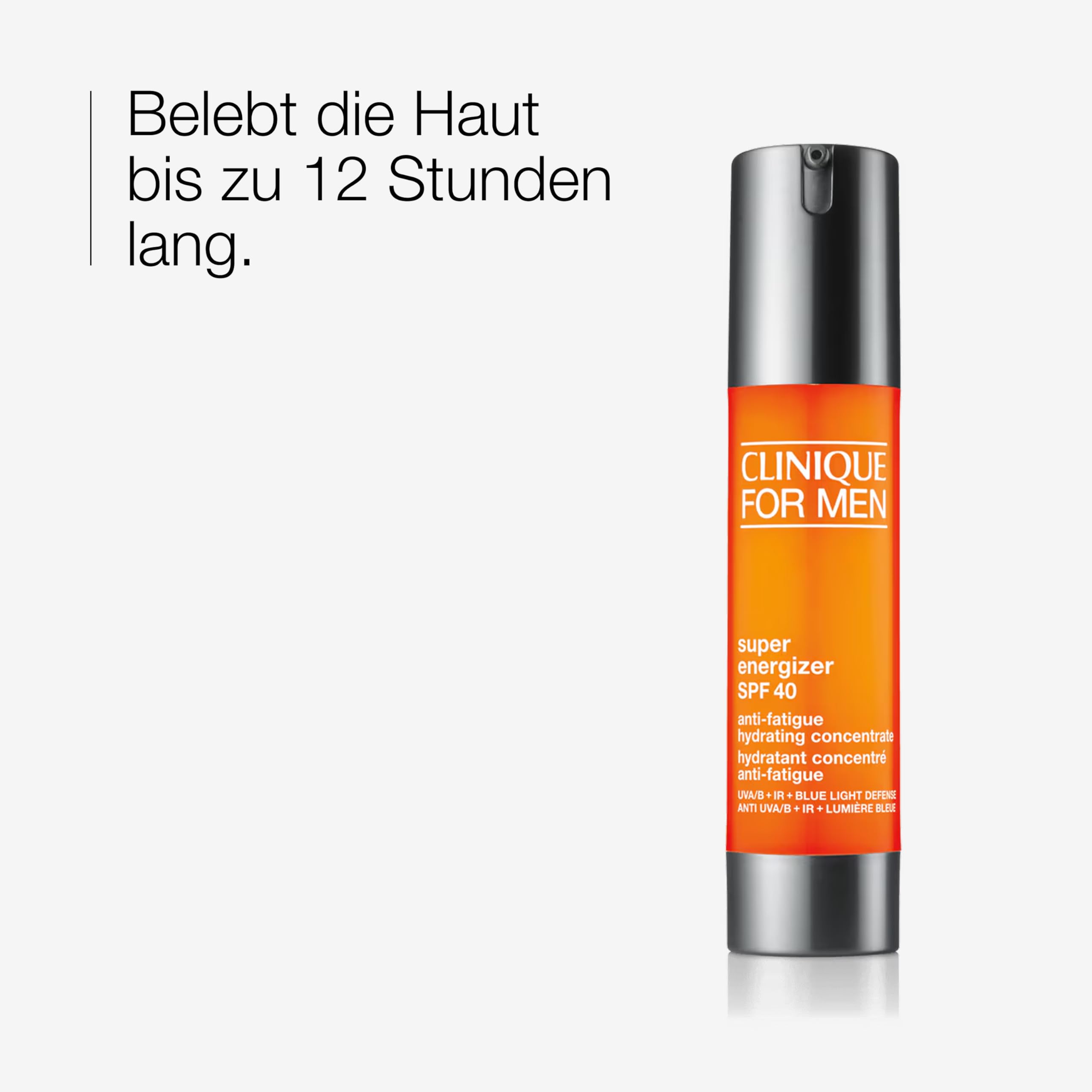 Clinique For Men™ Super Energizer™ Anti-Fatigue Hydrating Concentrate SPF 40 | Ölfreies Feuchtigkeitsgel mit LSF 40, schützt vor UVA/UVB, Infrarot und Blaulicht | erfrischt + lindert Reizungen, 48 ml