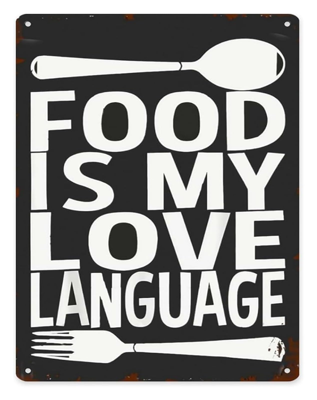 NWPNLXEA Rustic Tin Sign Food Is My Love Language for Farmhouse Living Room Entryway Hallway Laundry Room Porch 8 X 12 in