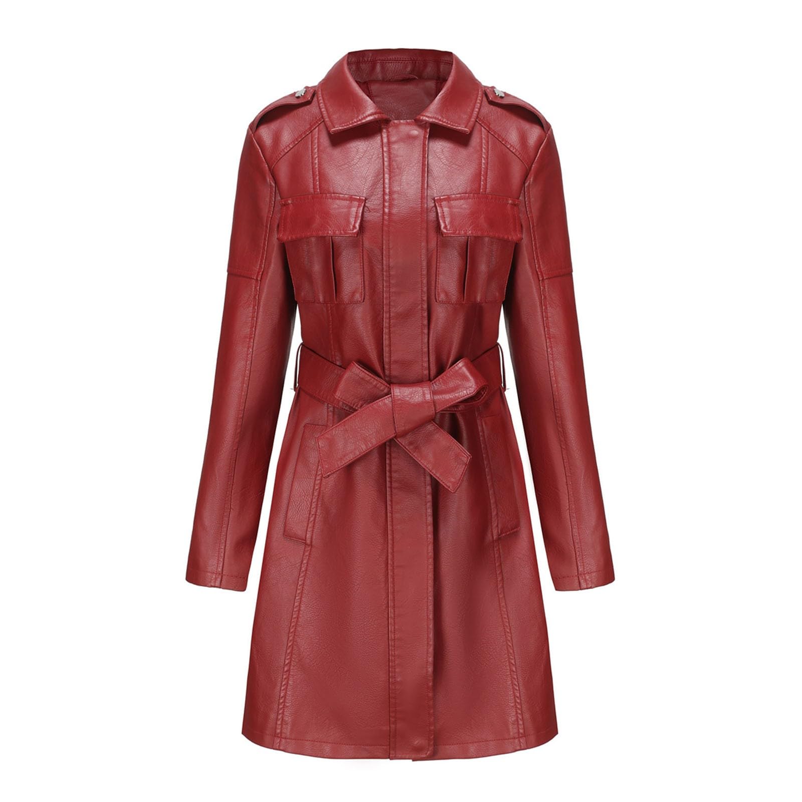 Generisch Chaqueta de invierno para mujer, chaqueta de piel de longitud media con cinturón y manga larga chaqueta cortavientos británica, abrigo de piel