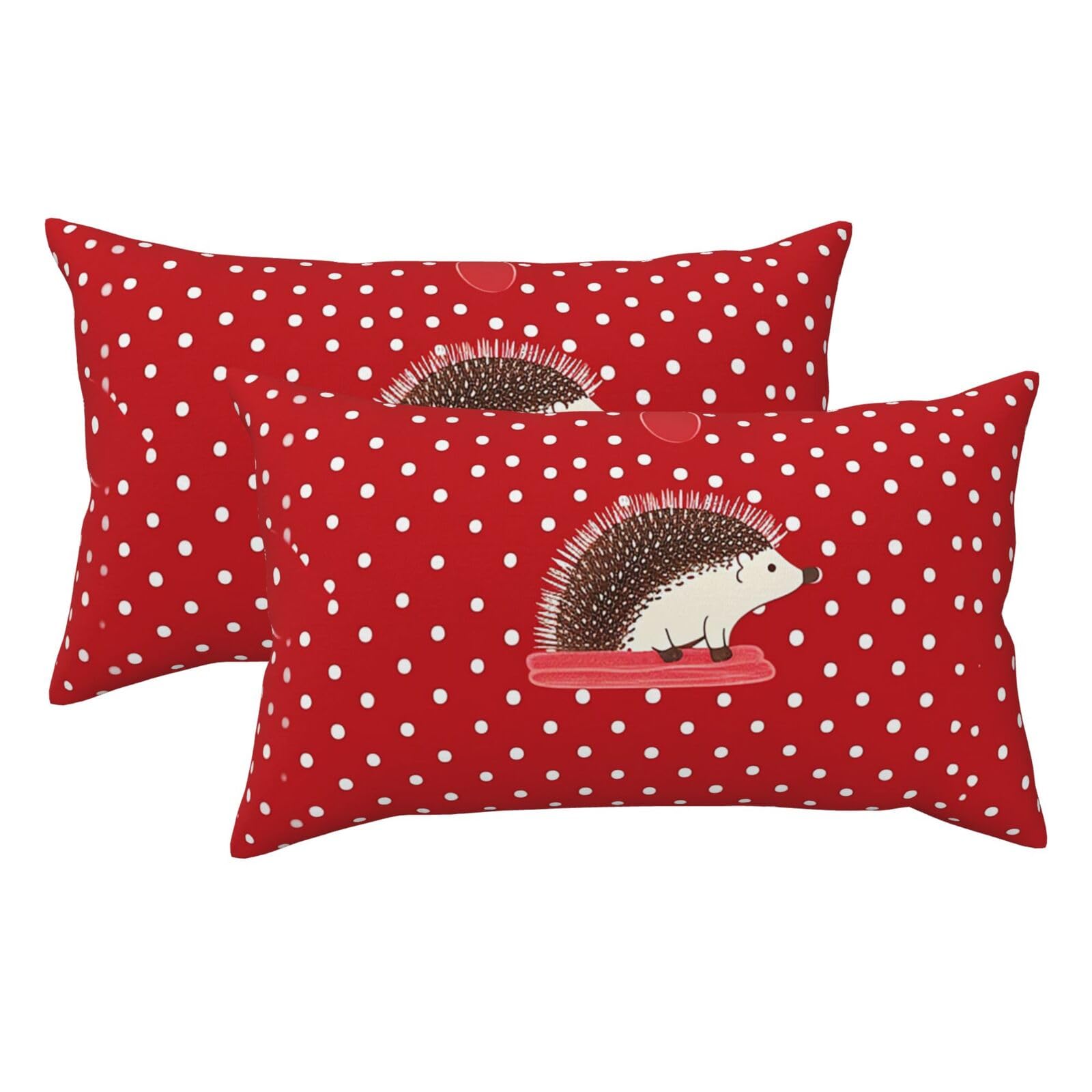 2 Pack King Size Pillow Cases for Hair and Skin Soft Breathable Pillow Case Covers with Hidden Zipper Red Polka dot Hedgehog Pillowcase 20x36 Inches Pillow Covers for Sleeping Gift