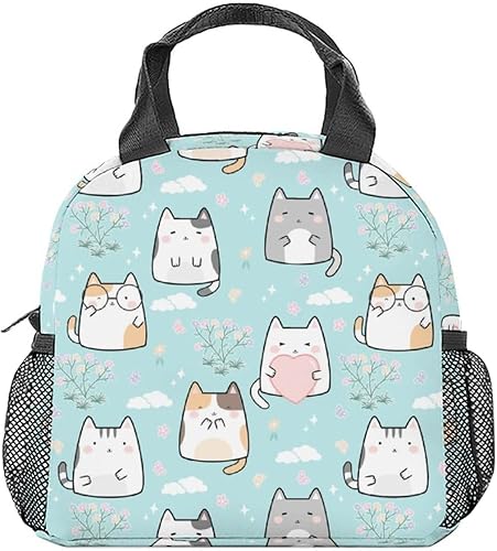 Miniatura 9 de Lonchera para gatos para niños, pequeñas bolsas de almuerzo aisladas, bonita lonchera reutilizable para mujeres, bolsas de almuerzo congelables