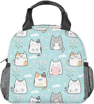 Cat Lunch Bag for Kids, Small Lunch Bags Insulated, Cute Reusable Lunchbox for Women, Light Freezable Lunchbags for School