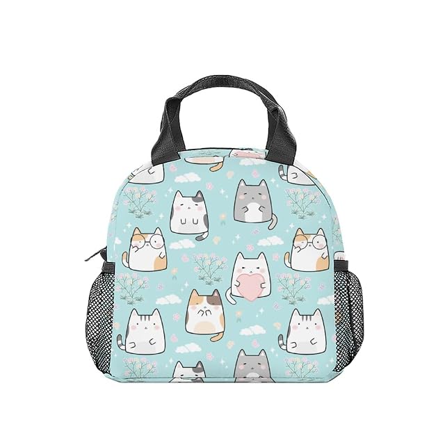 Cat Lunch Bag for Kids Small Lunch Bags Insulated Cute Reusable Lunchbox for Women Light Freezable Lunchbags for