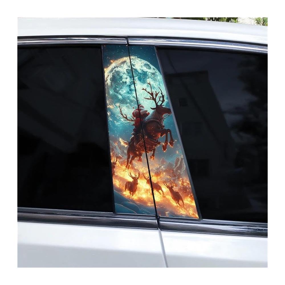 Decorative Items 2pcs Car Door Pillar Sticker Santa Claus Elk Waterproof Decals DIY(Type A)