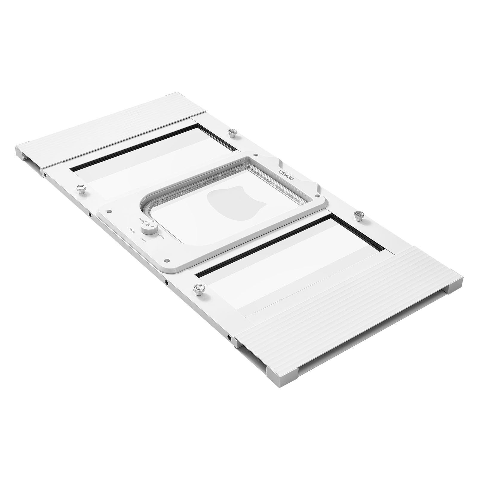 VEVOR Katzenklappe Katzentür Anpassbar an Fensterbreiten (686-813 mm), Wetterfeste Haustiertür mit 4 sicheren Verriegelungsmodi & Aluminiumrahmen & Hochtransparentem Glas & Magnetverschluss, Weiß