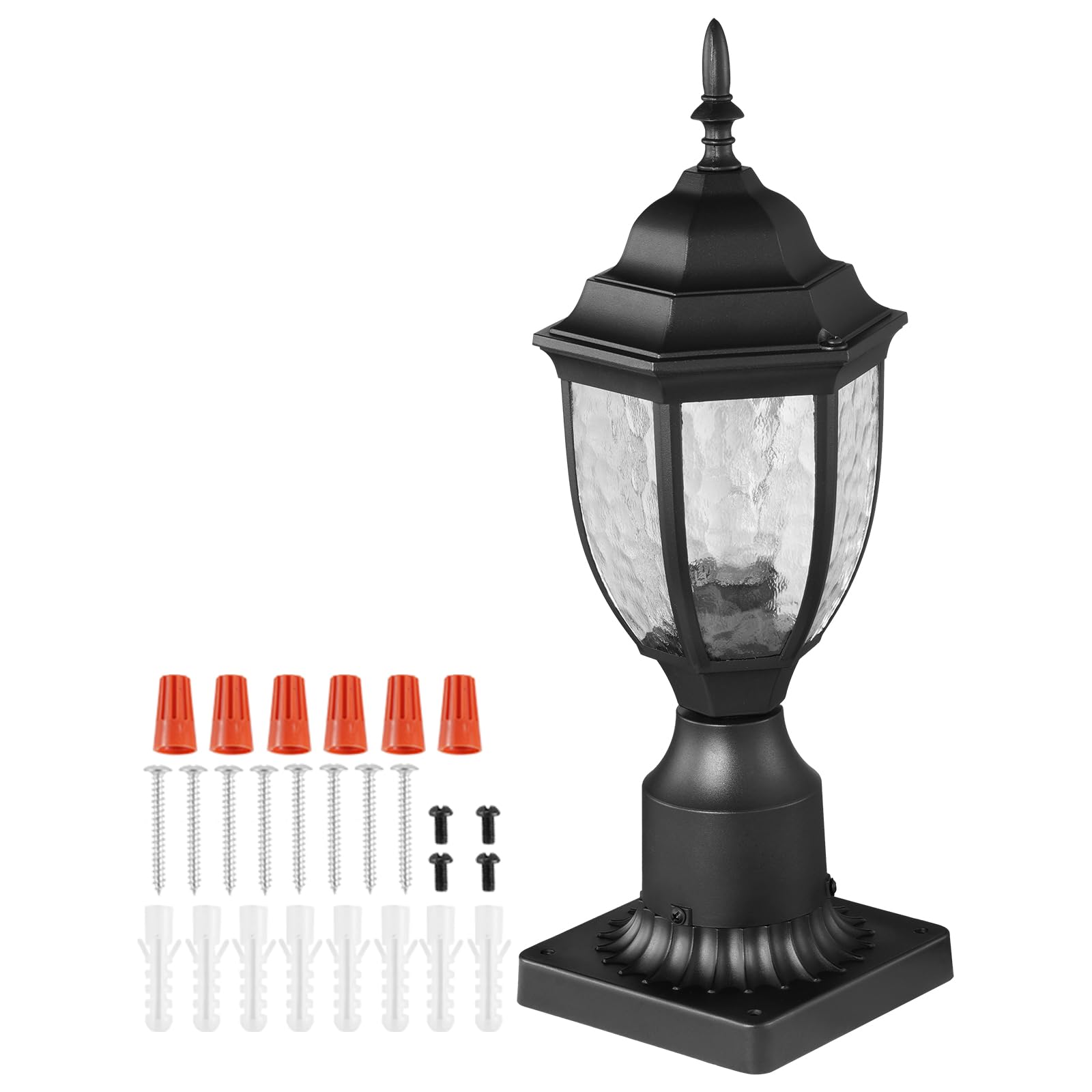 VEVOR 2 PCS Farolas Exteriores de Anochecer al Amanecer, 390 mm, Resistentes al Agua con Base de Montaje en Pilar de 9 cm, Pantalla de Vidrio Farola Exterior a Prueba de Rayos para Patio, Jardín