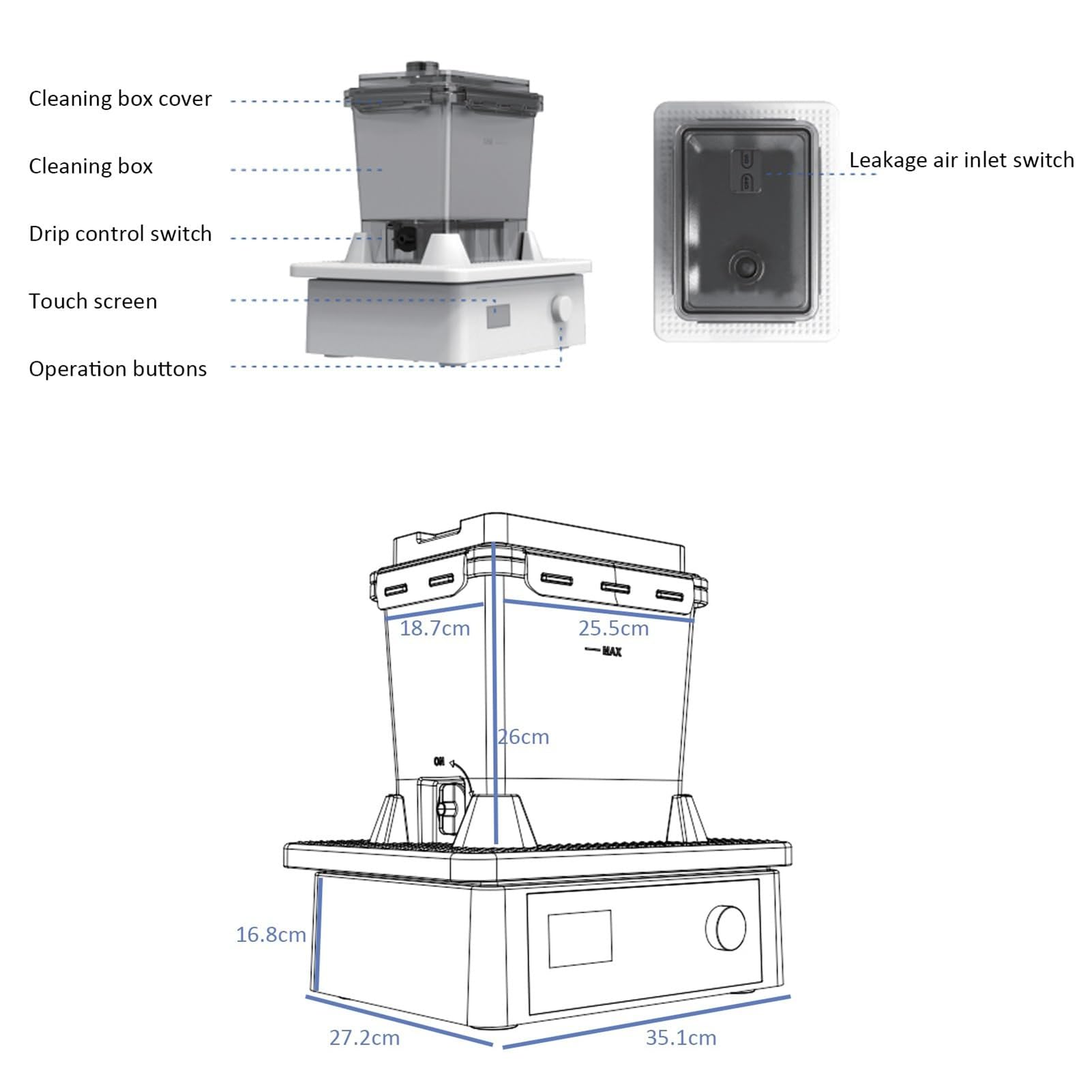 Machine de nettoyage de résine pour imprimante 3D, appareil de lavage oscillant de bureau avec 2 boîtes, nettoyage efficace du modèle pour une meilleure finition d'impression, taille 198 x 123 x 150