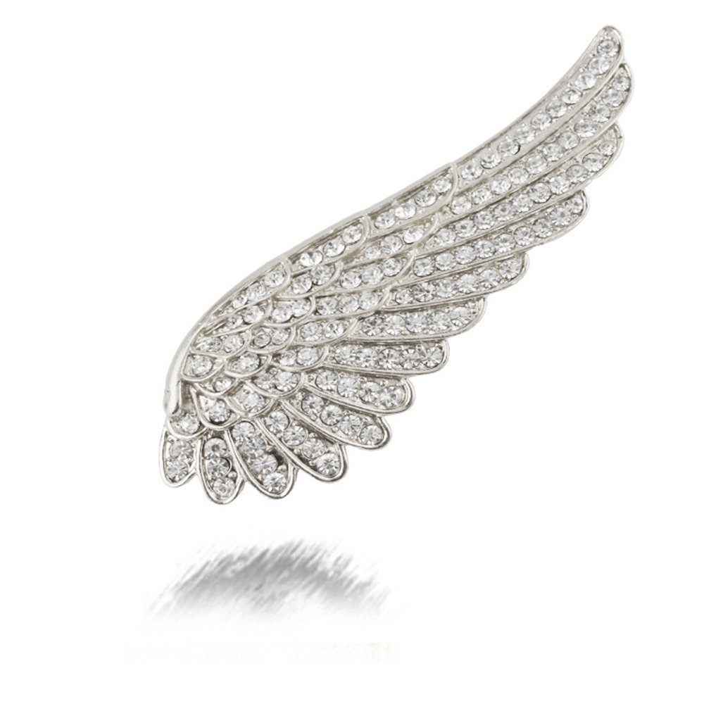 MUZHEFlying Angel Wing Shiny Crystal Brooch Pin for Coat Sweater (silver)