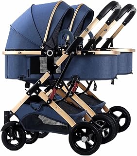 Twins-Cozy Compact Twin Pram Stroller Double Seat Tandem Toddler Stroller,Can Sit Lie Detachable Pushchair for Infant,Easy Fold Carriage,Multi-Position Reclining Seats Twins Stroller (Color : Blue)