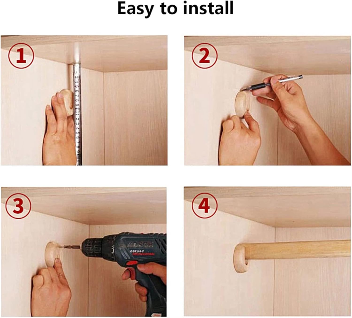 Melairya Wooden Closet Rod, 2 Sets Wall Mounted Hanging Rod for Closet, Closet Pole Closet Bar with Socket Set for Wardrobes (Color : Oil Based Finish, Size : 120cm)