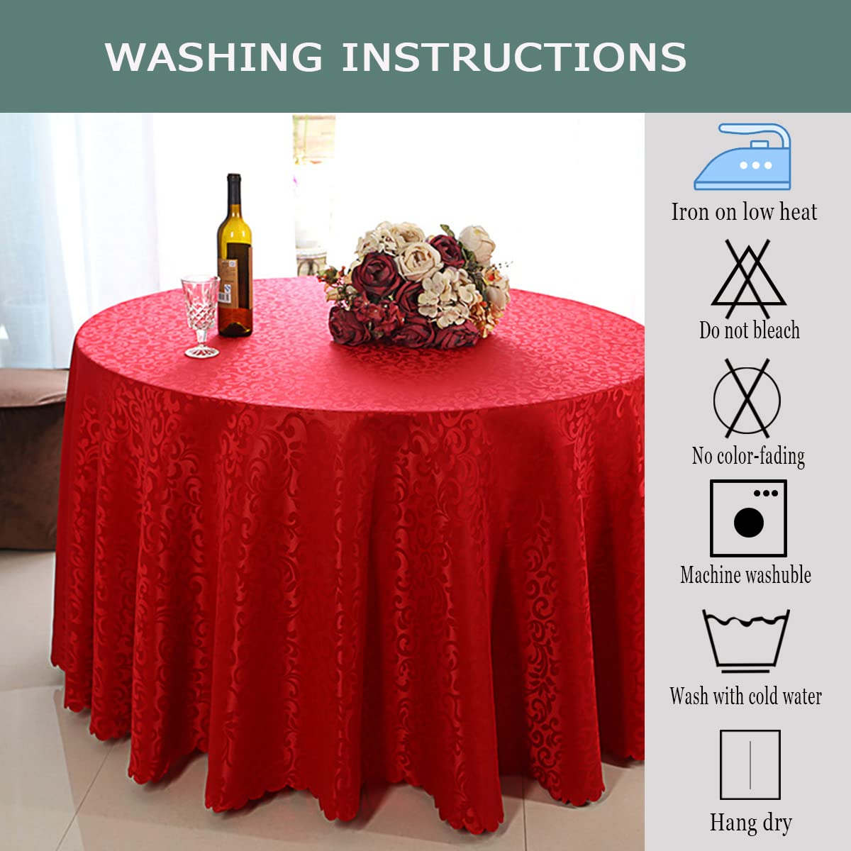 Okrągły obrus na wesele, przyjęcie w hotelu, restaurację, bankiet, wino, czerwony, można prać w pralce