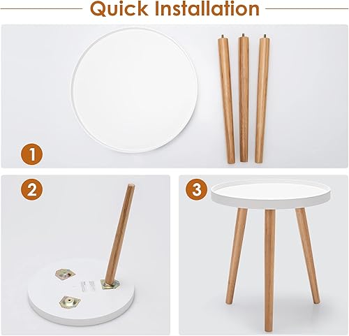 Miniatura 6 de BANGTANE - Mesa auxiliar redonda, moderna mesa auxiliar para sofá con bandeja de madera, soporte de trípode resistente y material de primera
