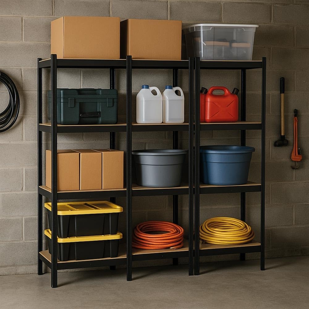 Triple Estanterías de almacenamiento Cargas Pesadas - 210 x 150 cm - 960 kg - Estanterías de garaje modulables, 4 Niveles, 12 Estantes