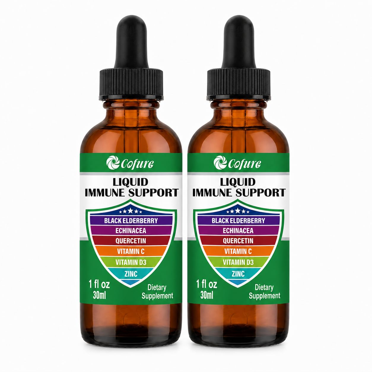 Cofure Suplemento Fitoterápico Líquido de Equinácea, Sabugueiro, Quercetina, Zinco, Vitaminas C e D3, 2 frascos de 30 mL
