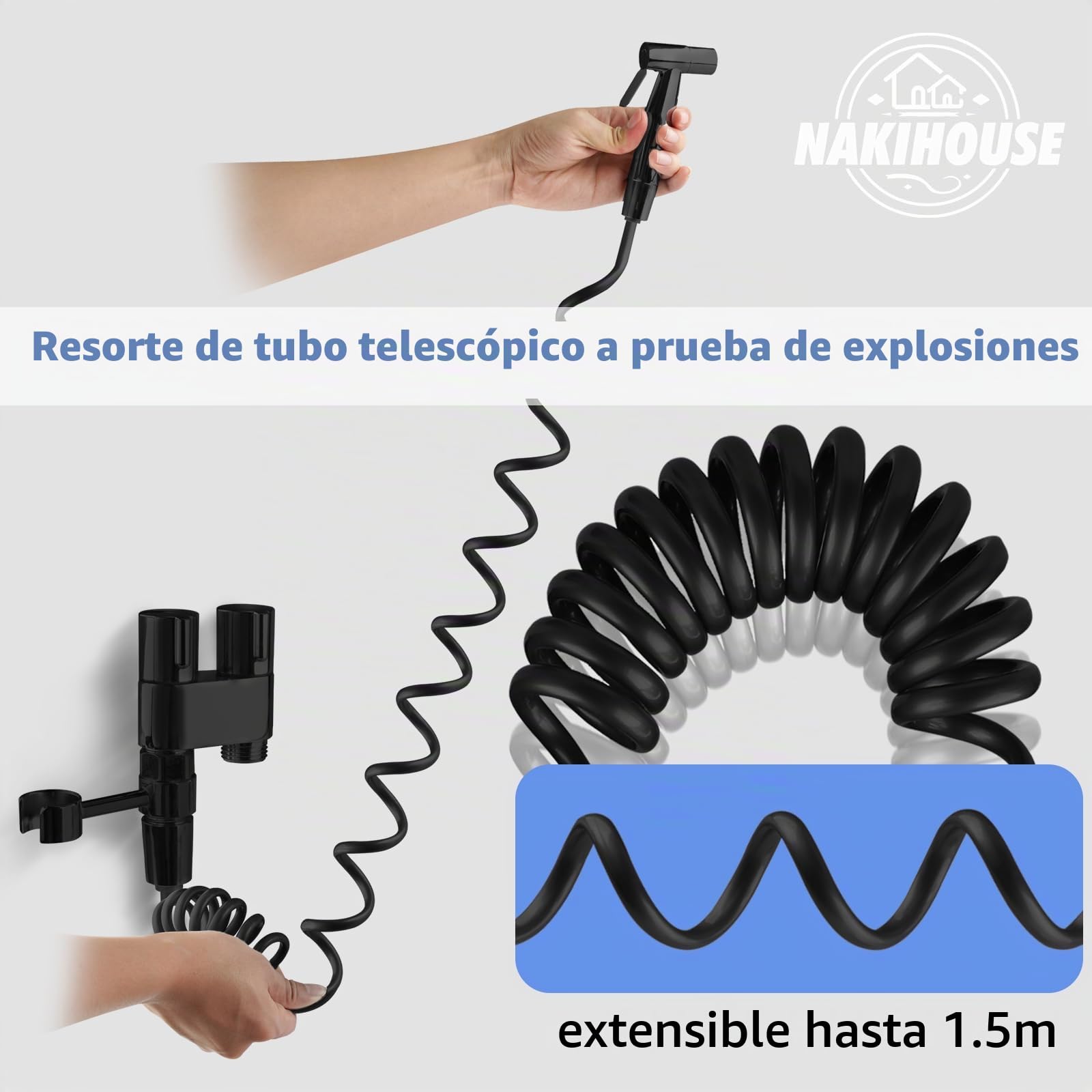 Bidet Handbrause für Toilette, Edelstahl Bidet Handbrause Set mit 1-in-2-Out Doppelsteuerventil Wasserhahnspender und Schlauch zum Waschen von Haustieren, Reinigen des Bades, Schwarz