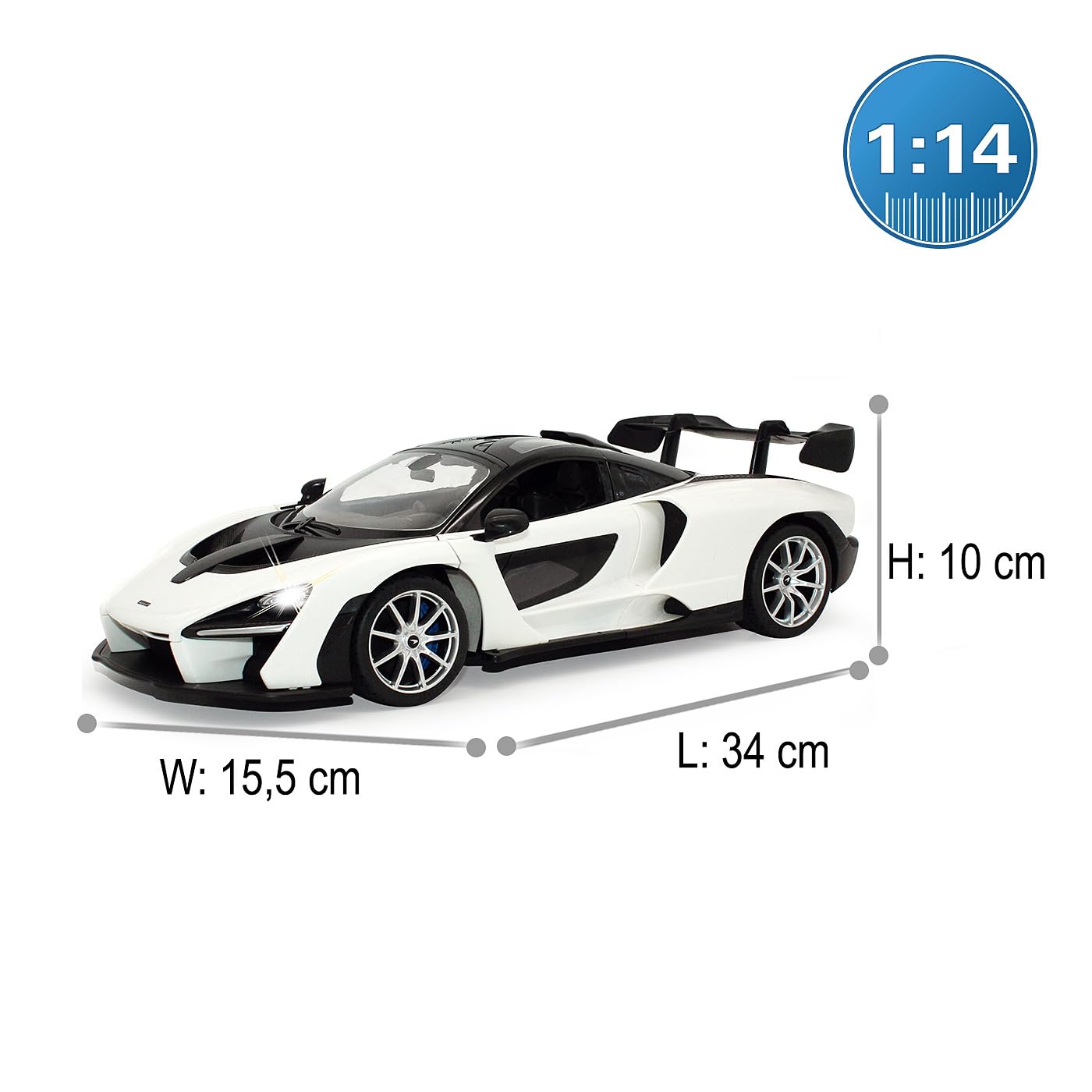 JAMARA 403118 McLaren Senna 2,4 GHz 1:14-RC samochód, oficjalnie licencjonowany, do 1 godziny jazdy samochodem, ok. 11 km/h, światło LED, ręczne otwieranie drzwi, idealnie odtworzone szczegóły,